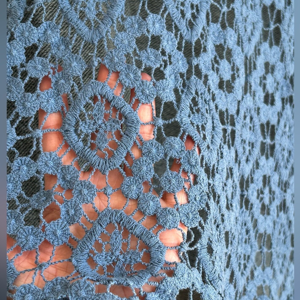 NWOT Johnny Was Blue Crochet Top Cottagecore Floral Sheer Coastal Casual - Picture 4 of 9